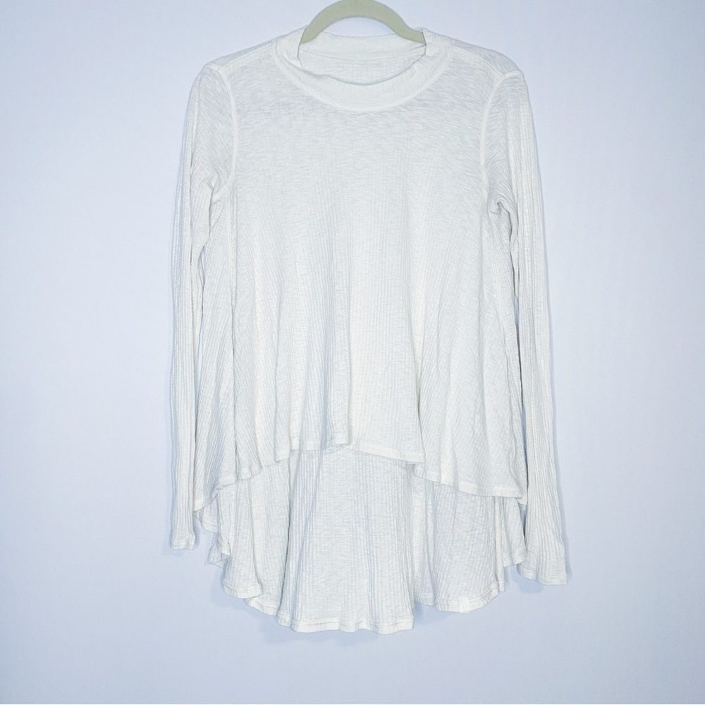 Free People - Off White High Low Ribbed Long Sleeve Top